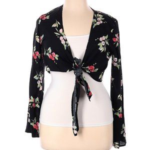 Revamped, Long sleeve, cropped tie shirt, floral XL